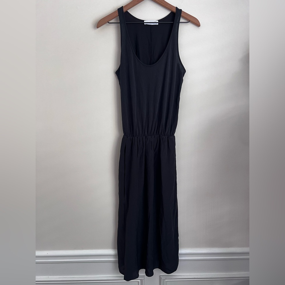 Grana black Midi sleeveless dress Silk bottom lightweight S